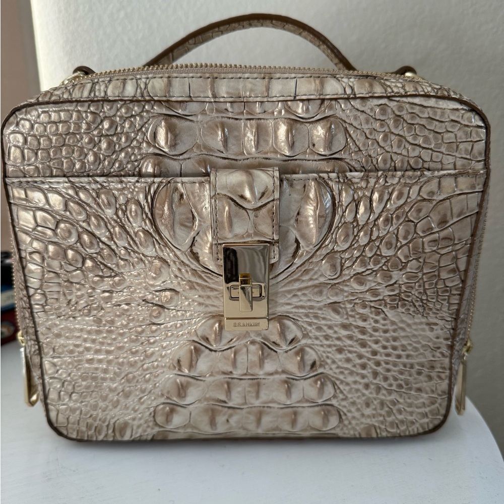 Brahmin Evie Crocodile-Embossed Crossbody Bag in Cream - Picture 7 of 10